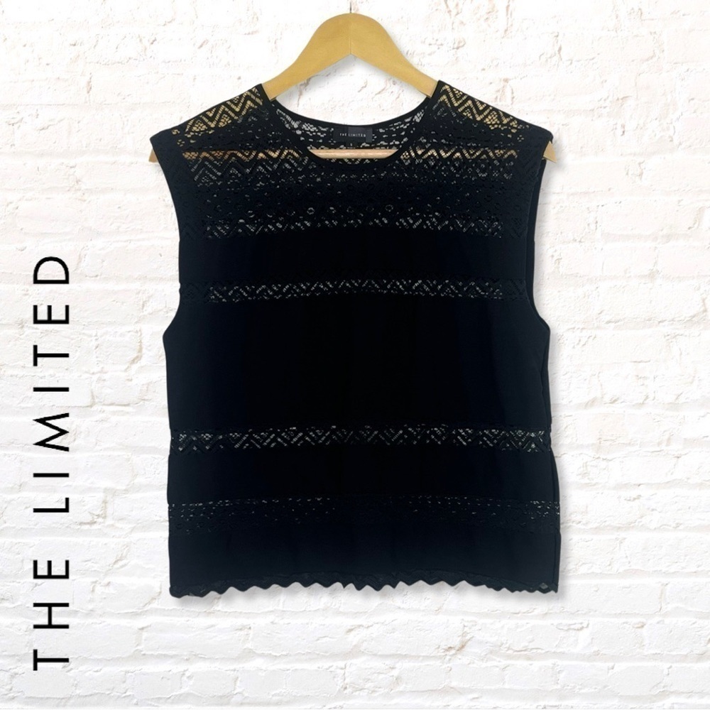 The Limited Lace Eyelet Sleeveless Top Size S Black